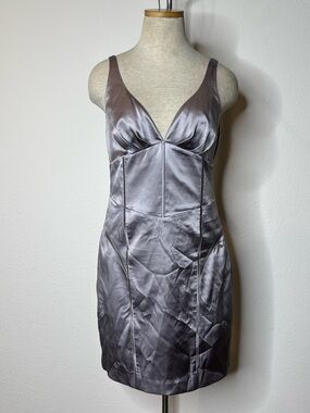 Marciano Silver Satin V-Neck Slip Dress